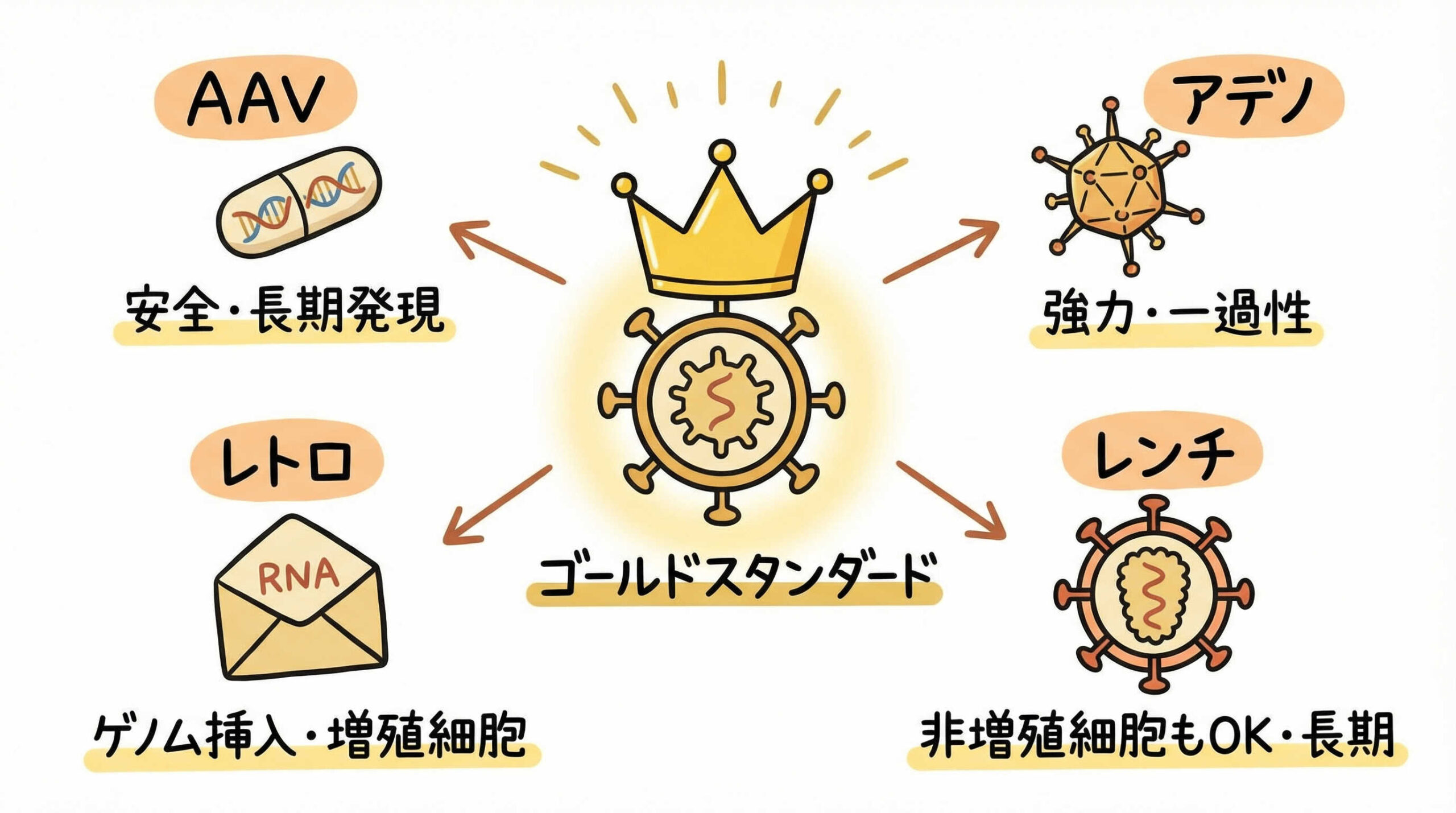 ウイルスベクターの特性と主要4種の技術的詳細