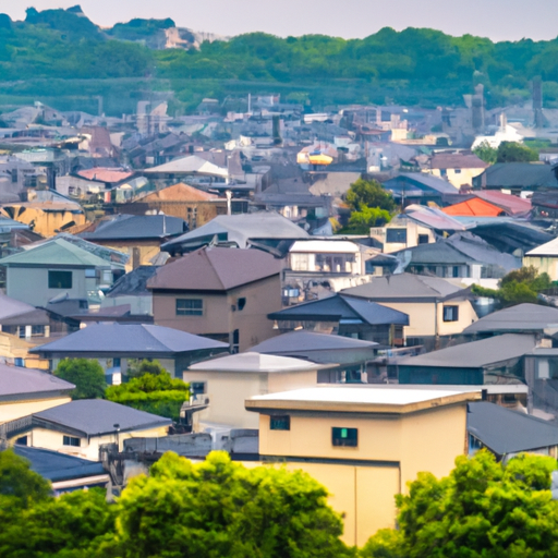 新築の建売住宅が並ぶ茨城の風景、その背景には豊かな自然が広がり、近隣住民との交流も活発なコミュニティが見える。