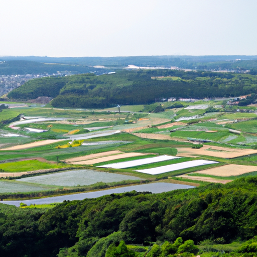 千葉県の地図にオーバーレイされた画像で、房総丘陵、房総平野、東京湾、太平洋、美しい海岸線、そして早く咲く桜の風景が描かれています。