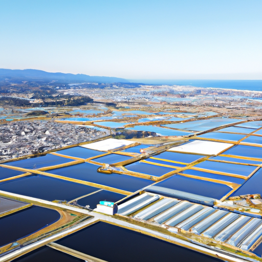 「千葉県の美しい海岸線と豊かな自然、家族が楽しむ大型ショッピングモール、新築の建売住宅、そして教育施設が描かれた、活気に満ちた風景画」