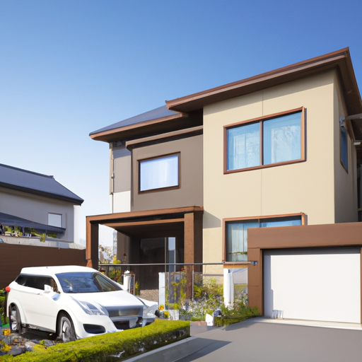 新築の建売住宅が立つ千葉の風景、緑豊かな自然環境、近くにある便利な施設、そして家族が快適に暮らす様子を描いた画像。