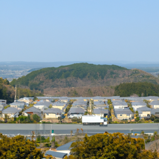 千葉県の豊かな自然環境と新築一戸建て住宅を背景にした風景。