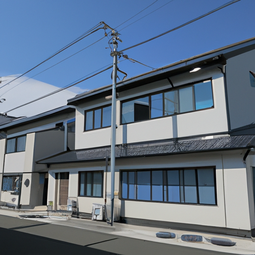 「千葉の建設会社が建てた建売住宅の内部と外部の品質をチェックする人々、近くの学校や公園、商業施設の地図、防災面を考慮した地域の環境、そして価格と資金計画のチャートを描いたイラスト」