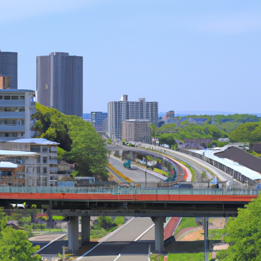 「新築の一戸建て建売住宅が並ぶ習志野市の風景、背景には公園の緑と便利な交通網が広がっています。」